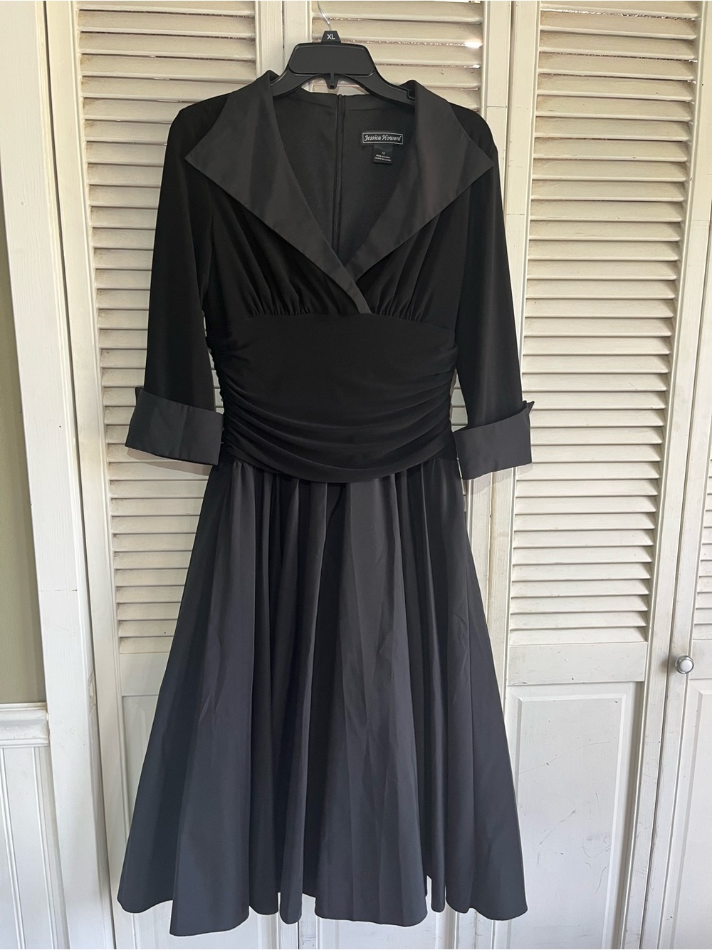 Black Satin-Trim Fit & Flare Dress by Jessica Howard semi-formal